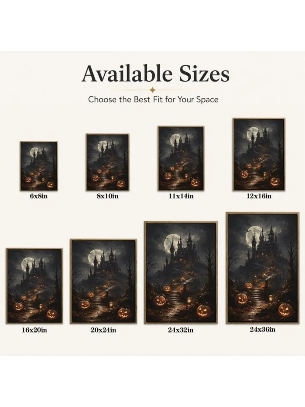 Spooky Halloween Framed Wall Art - Haunted House & Pumpkin Decor Pictures
